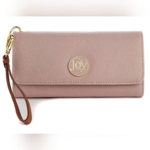 JOY MANGANO Luxe Genuine Leather Trifold Wallet with RFID Protection, Blush Pink